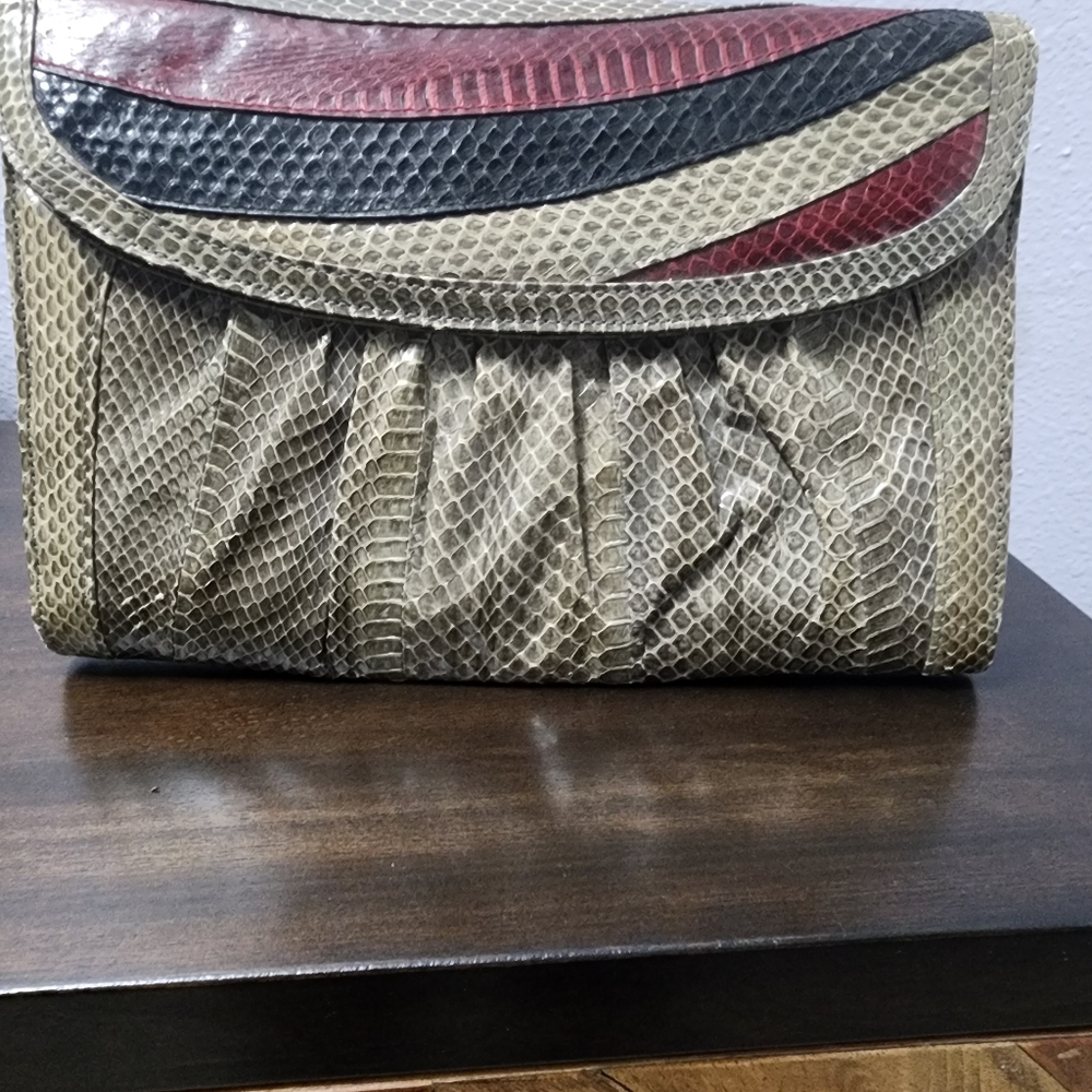 J Renee Snake Print Clutch with Red and Black Accents